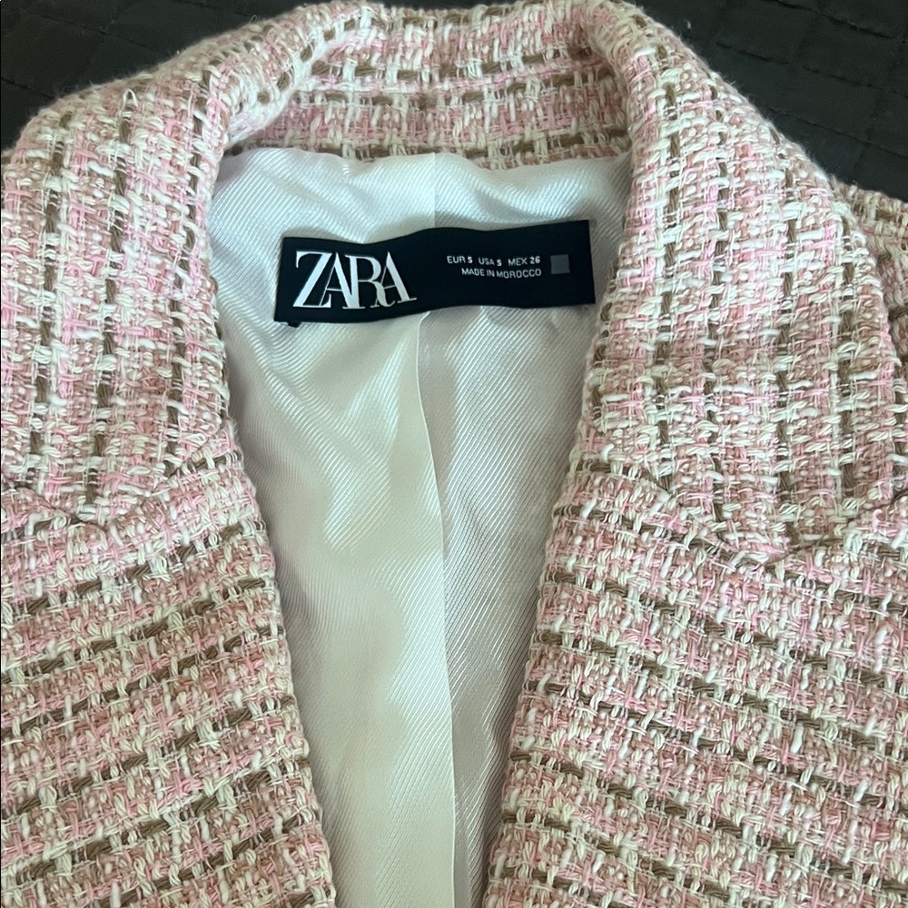 Zara Pink and White Tweed Jacket